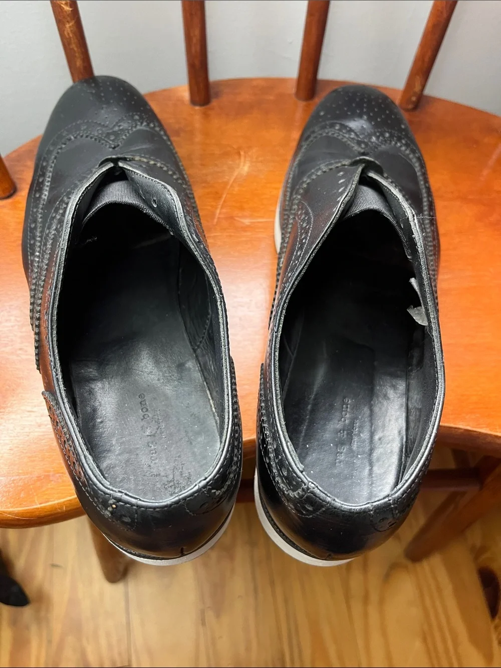 Rag & Bone Women’s Meli Brogue Made in Italy Black Leather Platform Shoes 38.5
